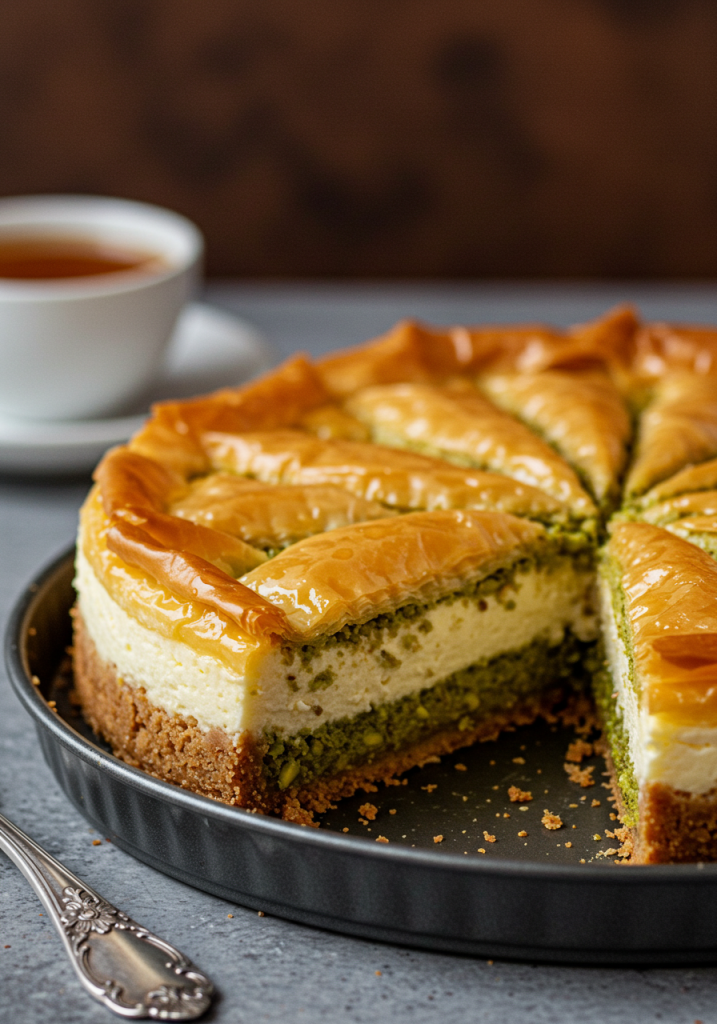 Honey Pistachio Baklava Cheesecake