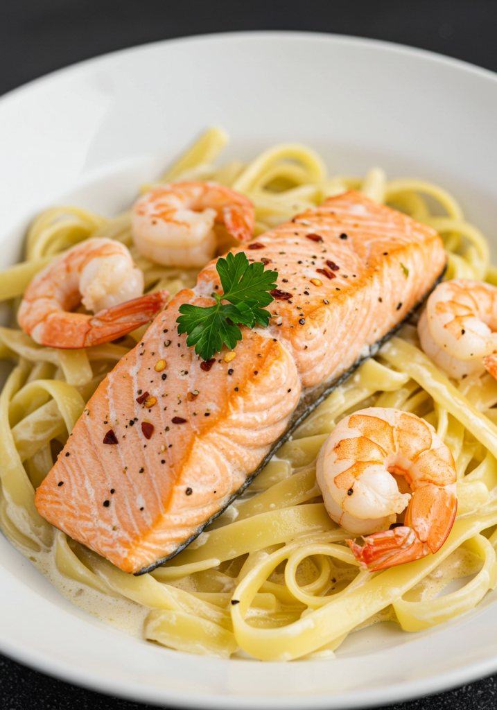 Salmon and Shrimp Alfredo