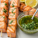 Easy Salmon Skewers with Chimichurri Sauce