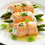 Asparagus and Lemon Basil Ricotta Stuffed Salmon Rolls
