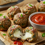 Spinach Garlic Meatballs Stuffed with Mozzarella