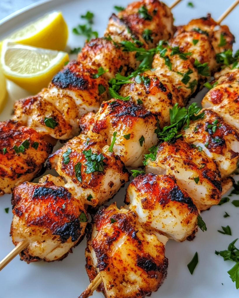 Grilled Lobster Tail Skewers with Garlic Butter
