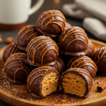 Chocolate Peanut Butter Snowballs with Caramel Drizzle