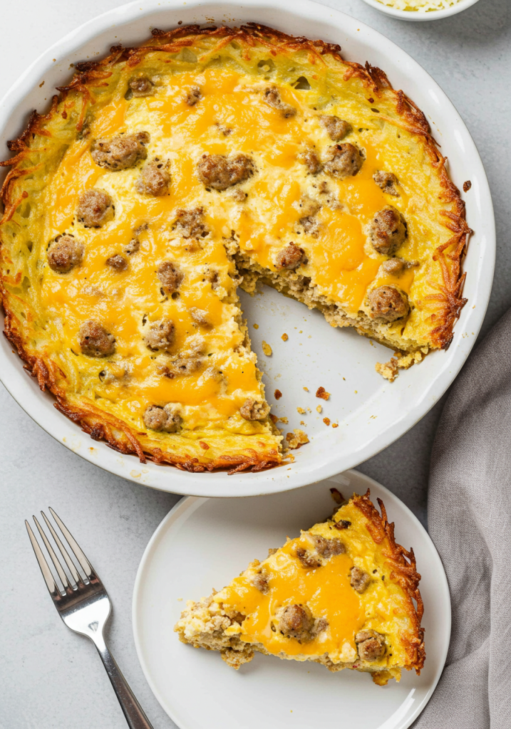 Hash Brown Crust Turkey Sausages and Cheddar Quiche