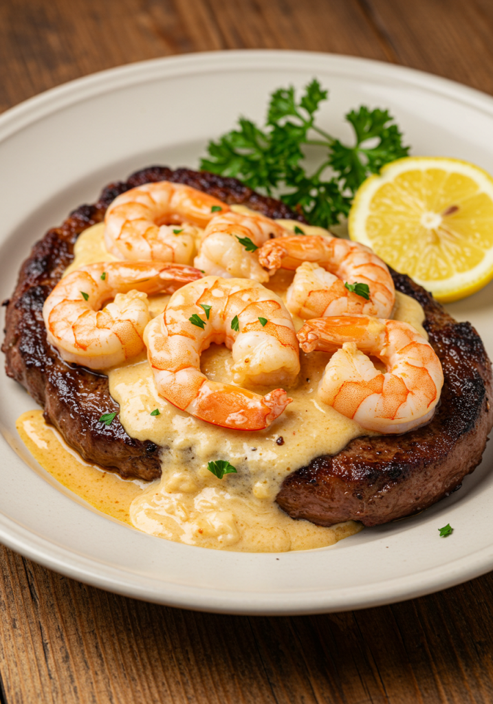 Steak in Creamy Cajun Shrimp Sauce