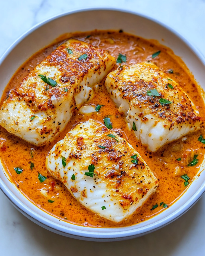 Cod in Roasted Red Pepper Sauce