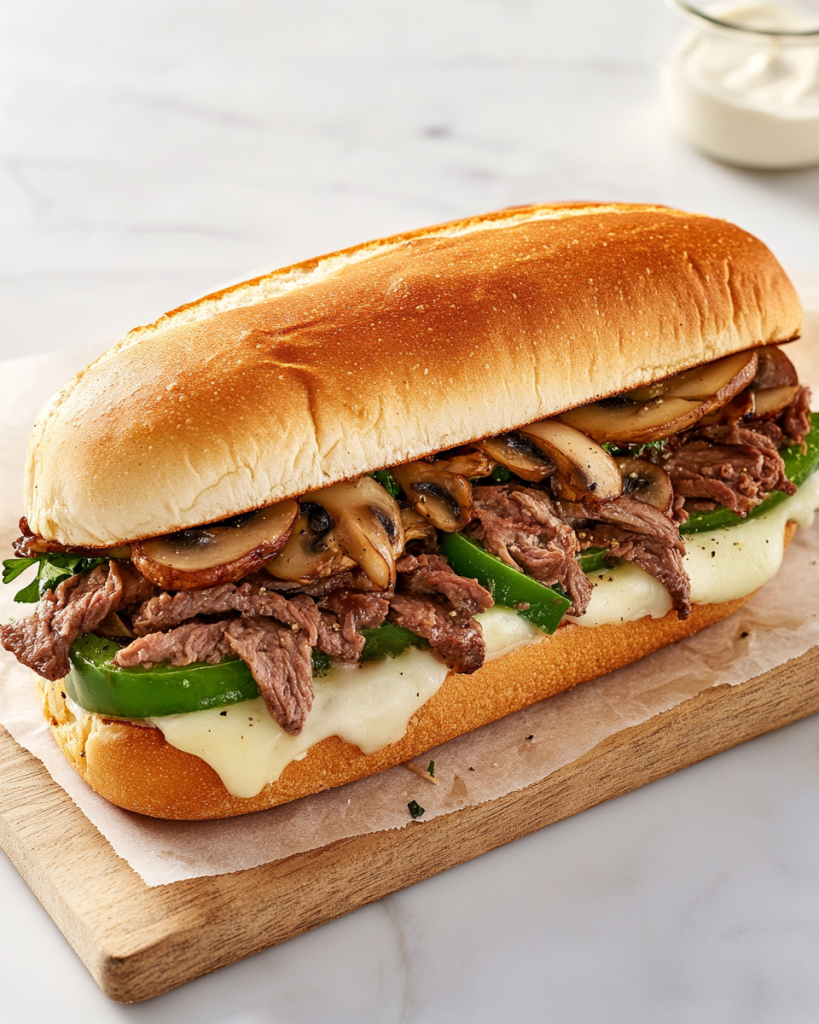 Philly Cheese Steak Sandwich with Mushrooms