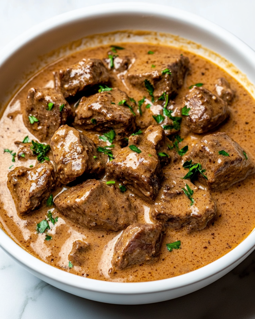 Slow Cooked Beef Tips & Gravy