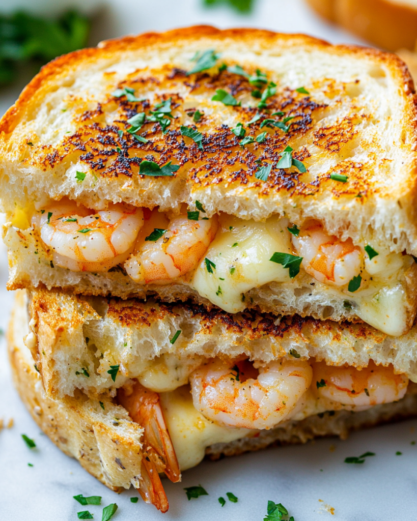 Cheesy Garlic Bread Shrimp Grilled Cheese
