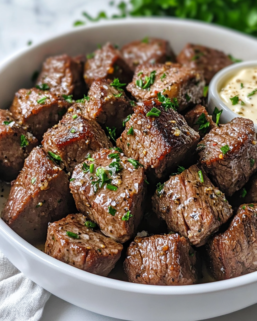 Garlic Butter Steak Bites with Parmesan Cream Sauce