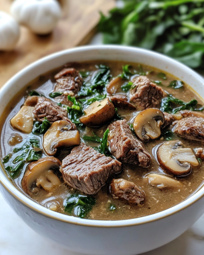 Garlic Steak Soup with Mushroom