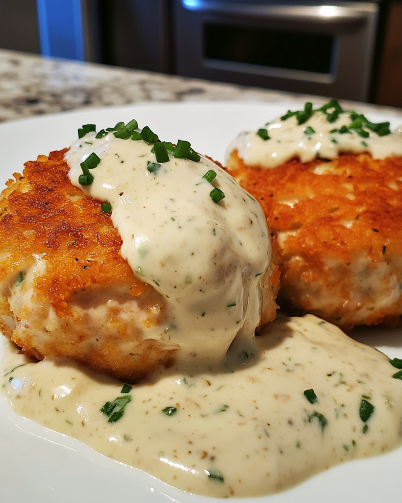 Salmon Cakes with Chive and Garlic Sauce