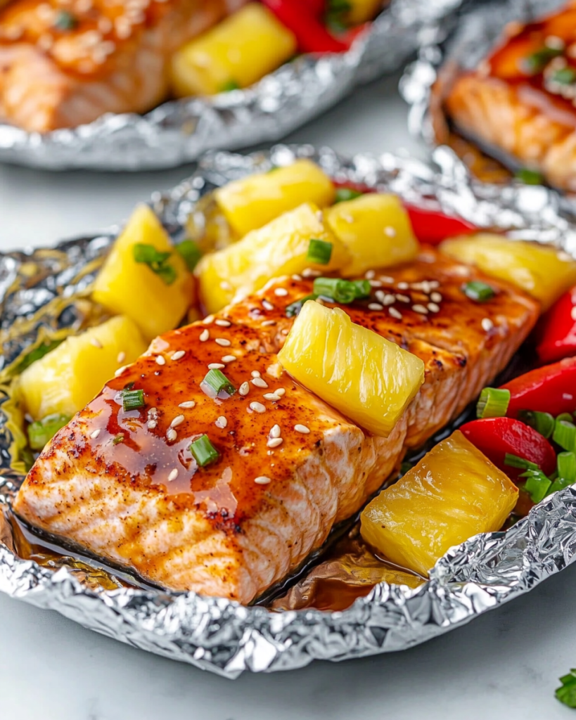 Teriyaki Salmon and Pineapple Foil Packets