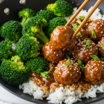 Sticky Mongolian Meatballs and Broccoli