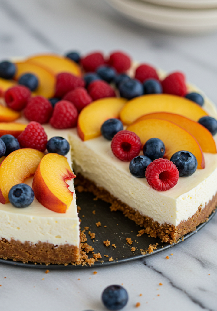 Summer Berry & Peach Cheesecake