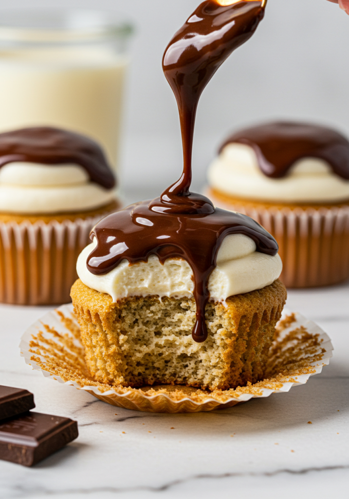 Boston Cream Pie Cupcakes with Chocolate Ganache