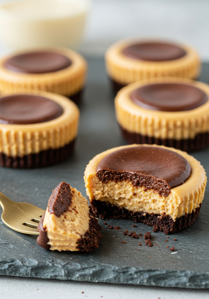 Mini Chocolate and Peanut Butter Cheesecakes