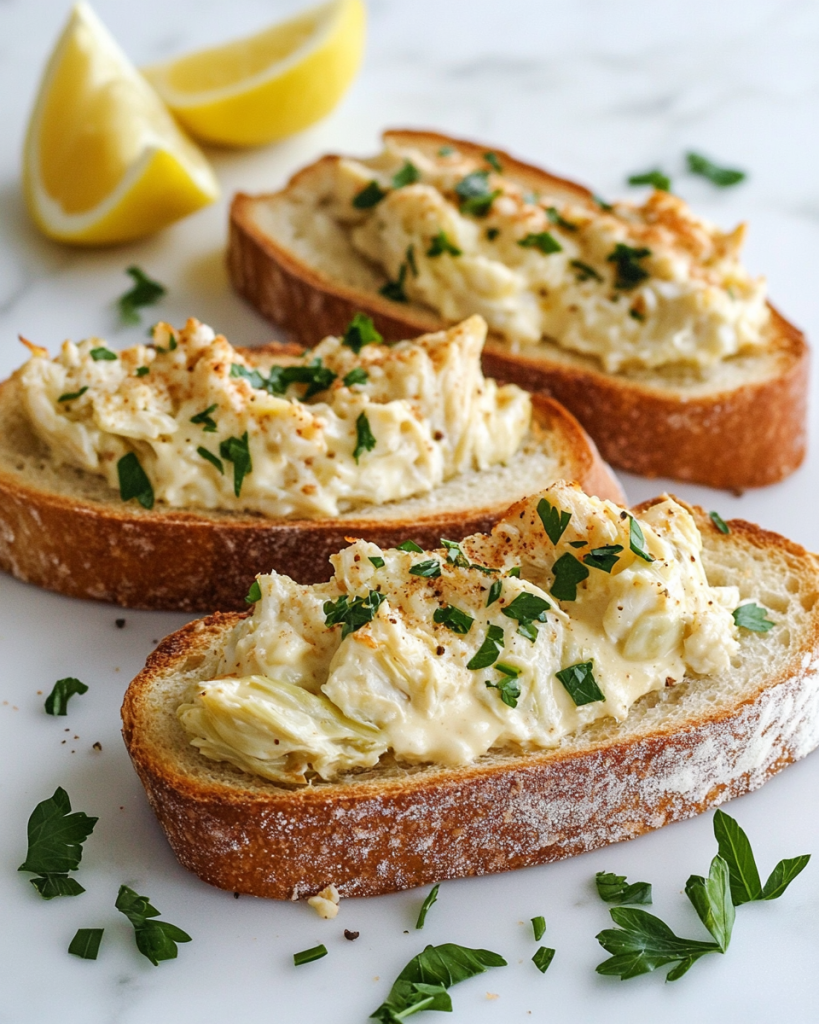 Parmesan Crab and Artichoke Sourdough Toast